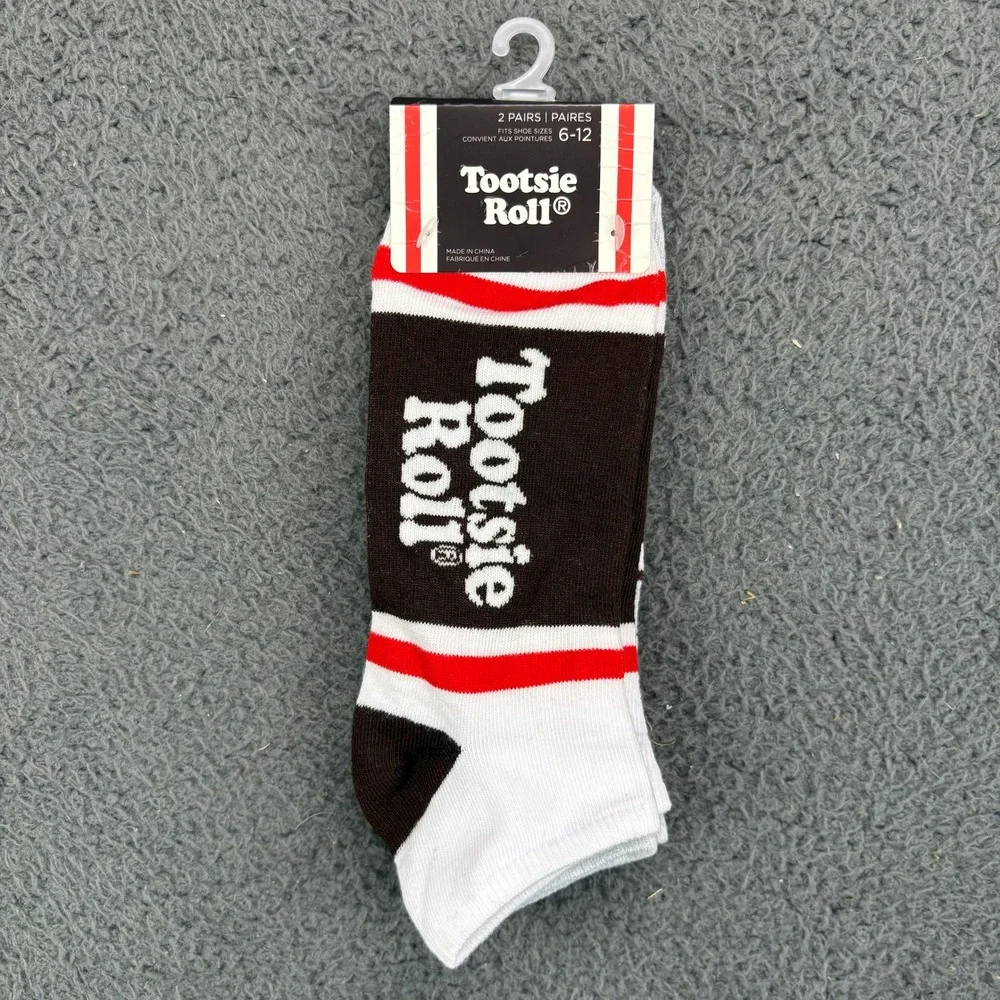 Tootsie Roll 2 Pack Ankle Socks Mens Shoe Size 6-12 Brown White Red NEW‎